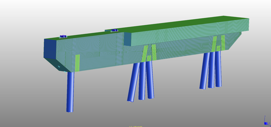 Non-linear plane stress model used to assess shear capacity of reinforced concrete wharf crossheads.