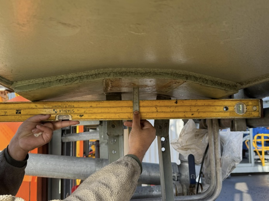 Permanent deformation observed at a shiploader jacking point following rotation during relocation onto the wharf.