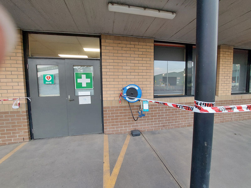 Horizontal cracking along mortar joints in masonry walls caused by seismic movement.